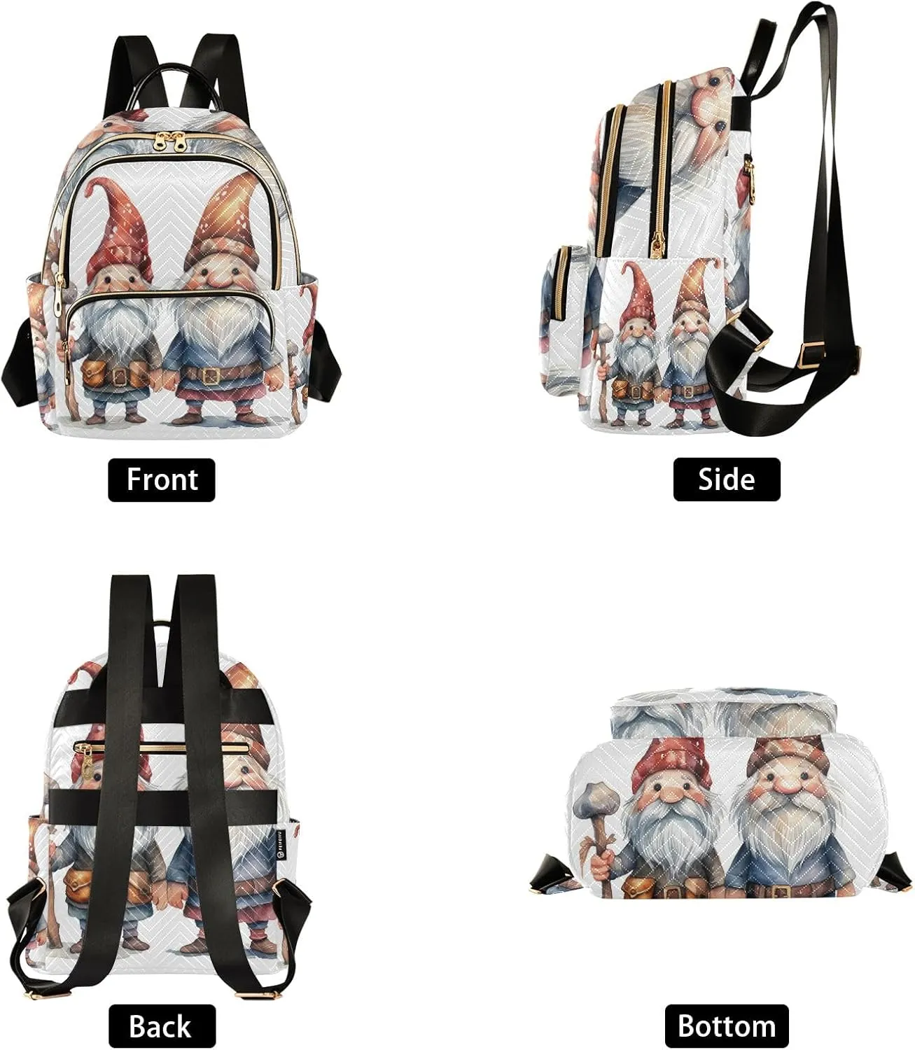 Small Backpack Purse for Women, Two Old Dwarf Travel Bag Casual Daypack Shoulder Bag