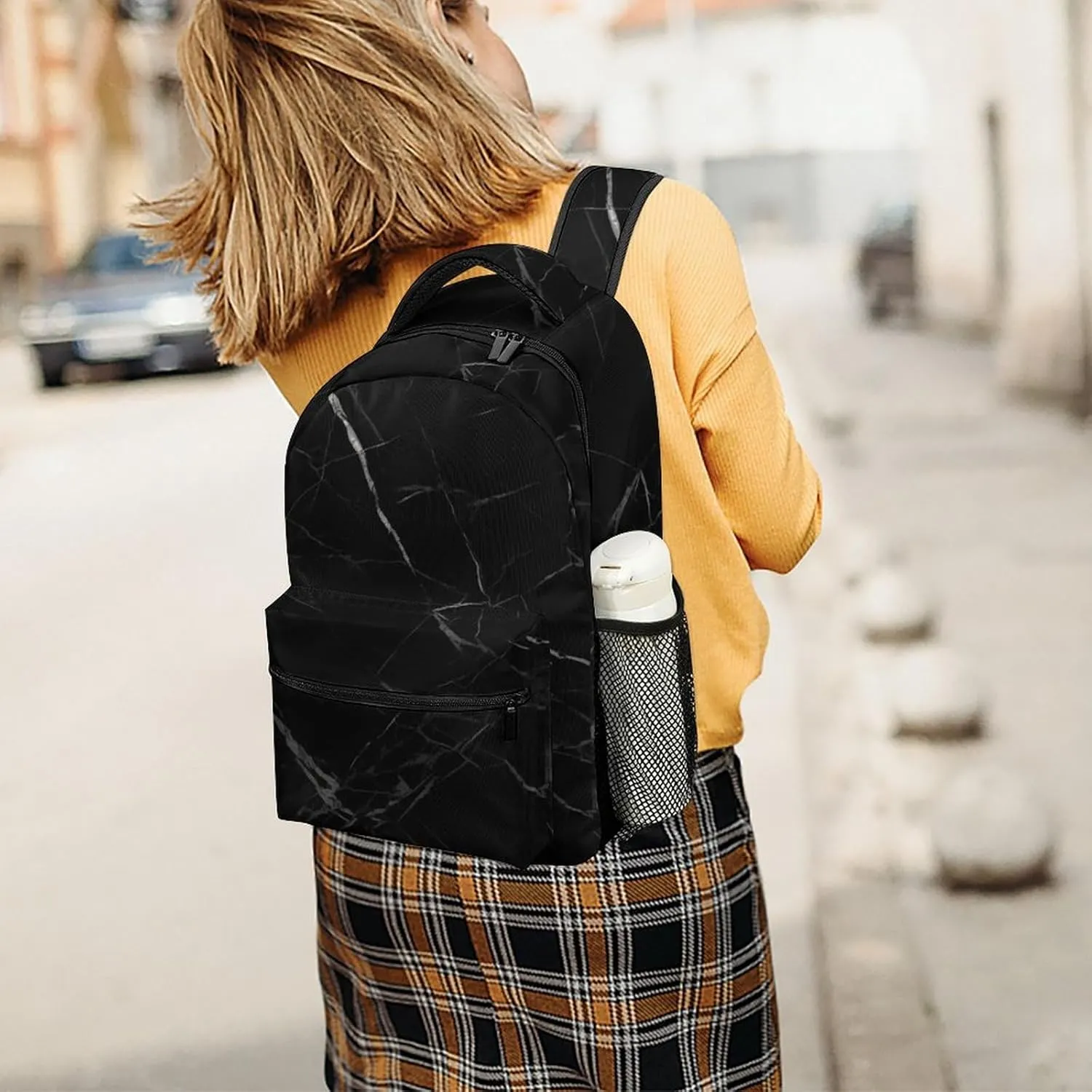Small Backpacks Personalized Black Marble Printing Travel Bag Lightweight Travel Backpack For Women Men