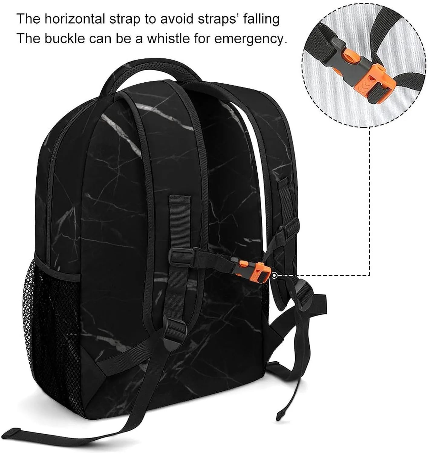 Small Backpacks Personalized Black Marble Printing Travel Bag Lightweight Travel Backpack For Women Men
