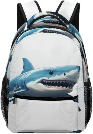 Small Backpacks Personalized Blue Shark Printing Travel Bag Lightweight Travel Backpack For Women Men