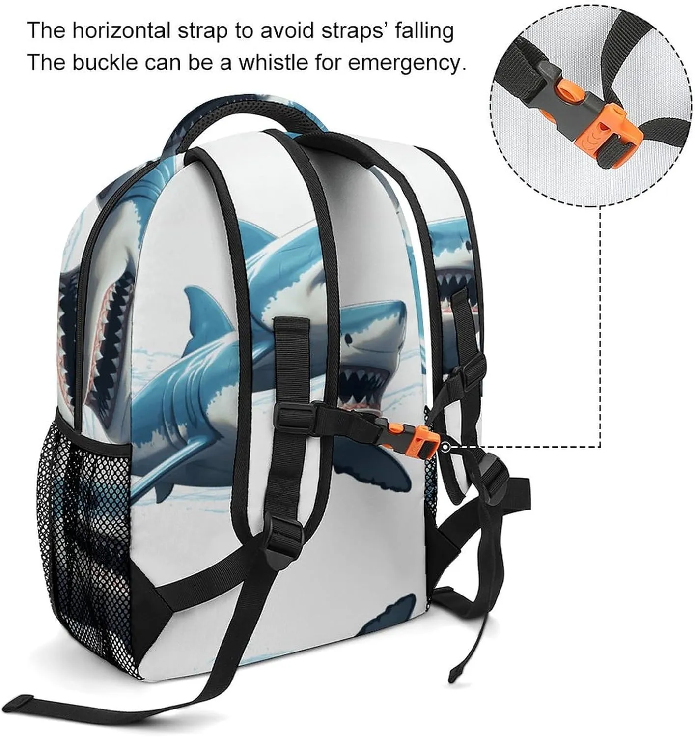 Small Backpacks Personalized Blue Shark Printing Travel Bag Lightweight Travel Backpack For Women Men