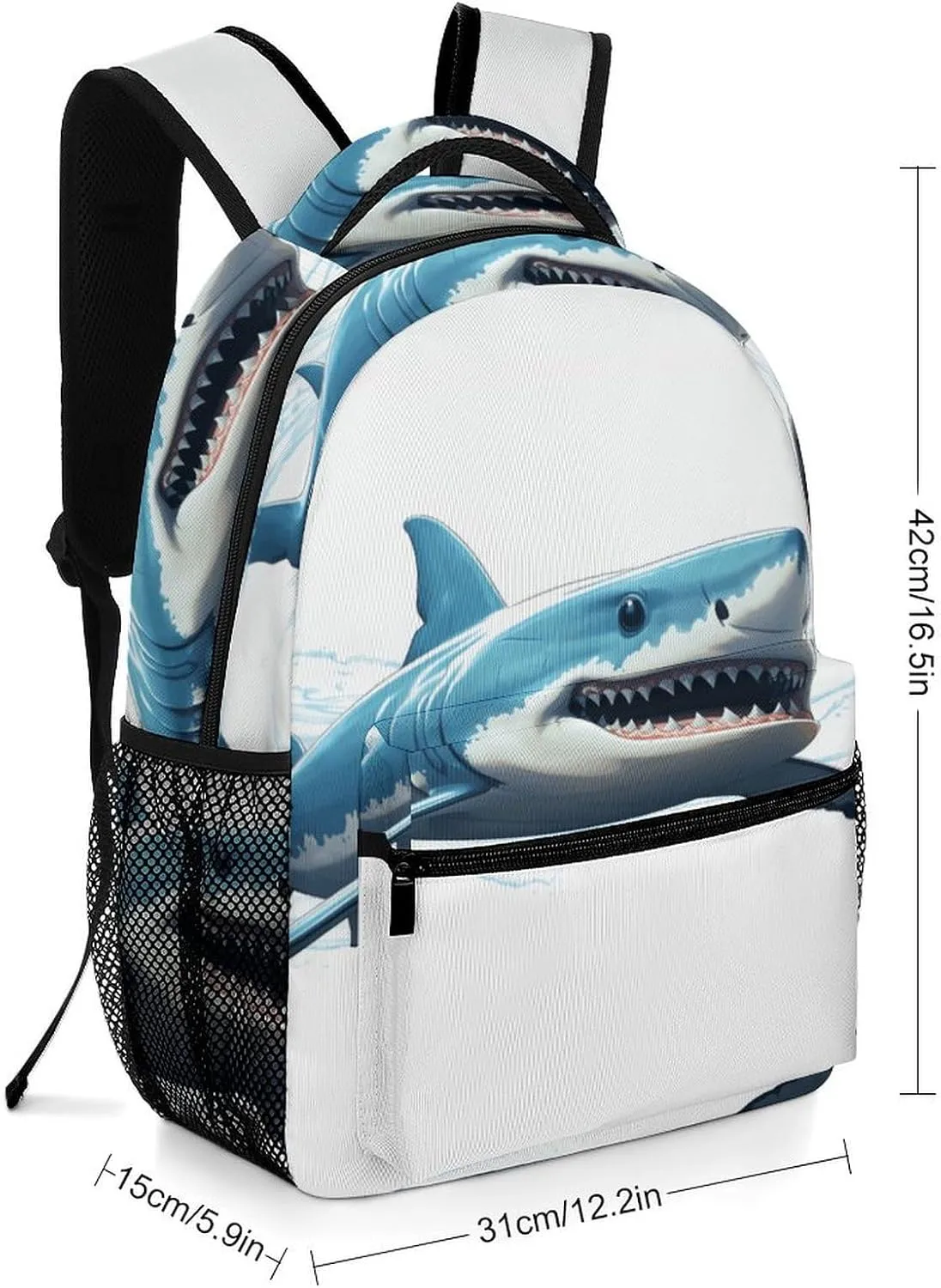 Small Backpacks Personalized Blue Shark Printing Travel Bag Lightweight Travel Backpack For Women Men