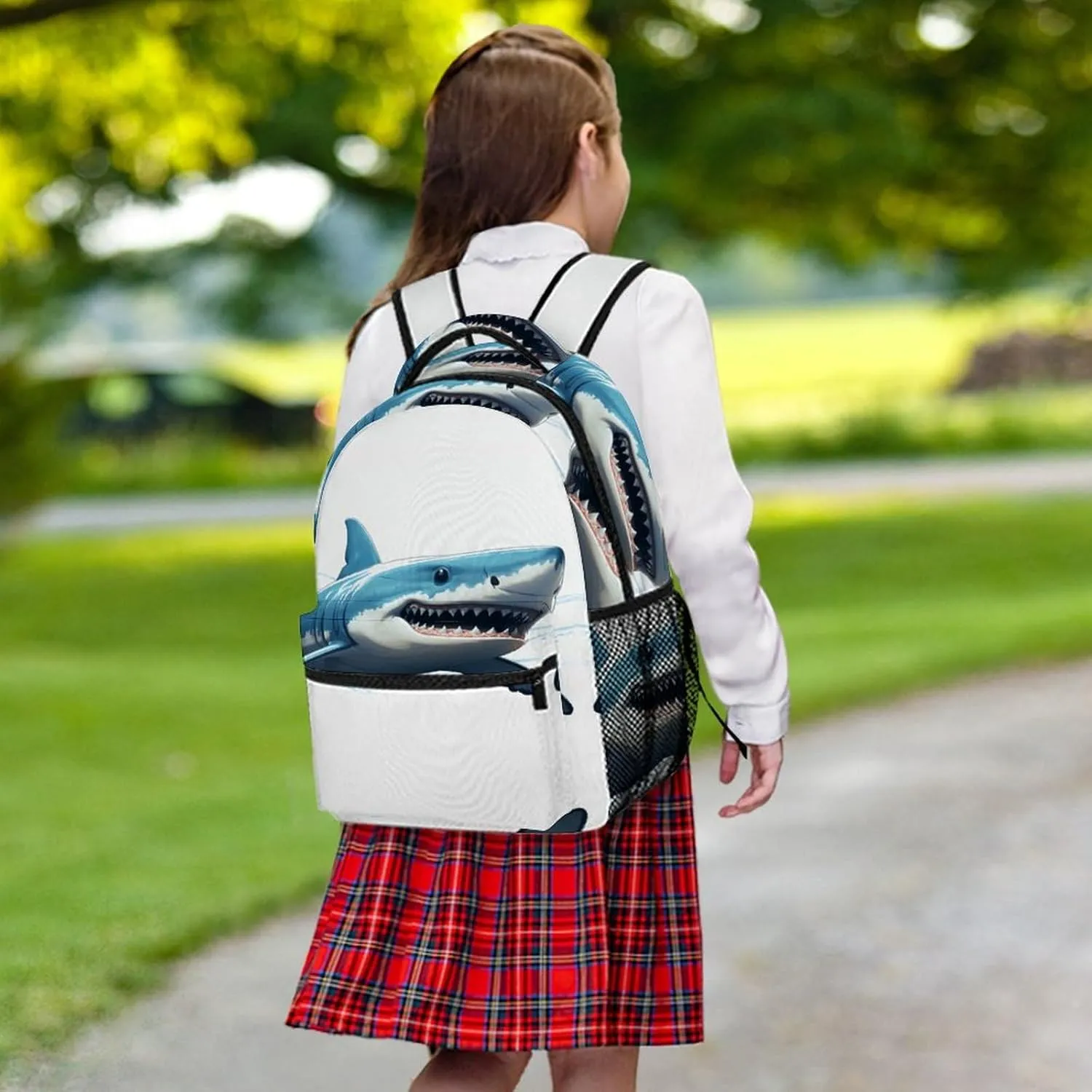 Small Backpacks Personalized Blue Shark Printing Travel Bag Lightweight Travel Backpack For Women Men