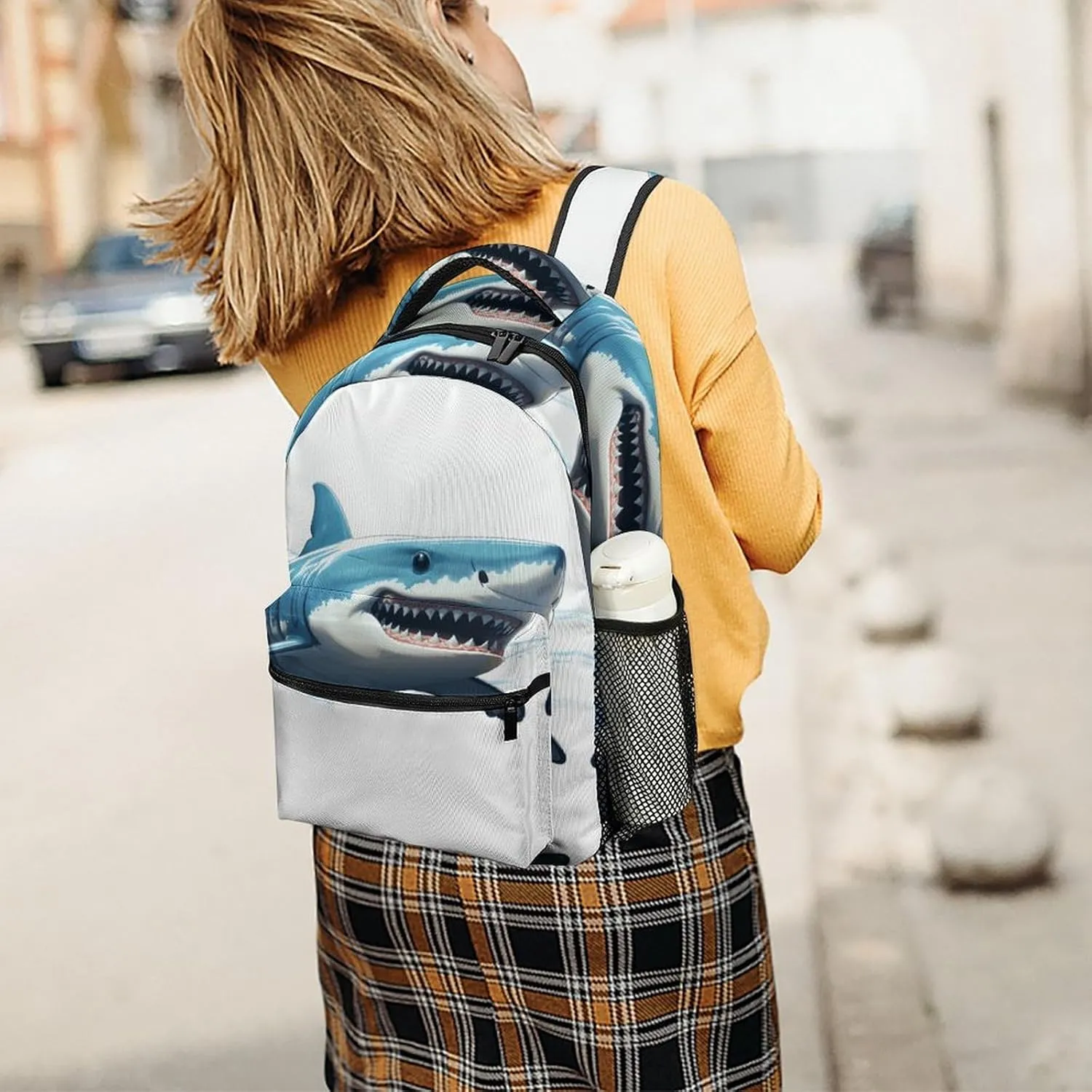 Small Backpacks Personalized Blue Shark Printing Travel Bag Lightweight Travel Backpack For Women Men