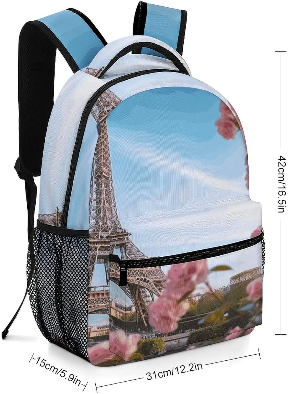 Small Backpacks Personalized Paris Eiffel Tower with Flowers Printing Travel Bag Lightweight Travel Backpack For Women Men