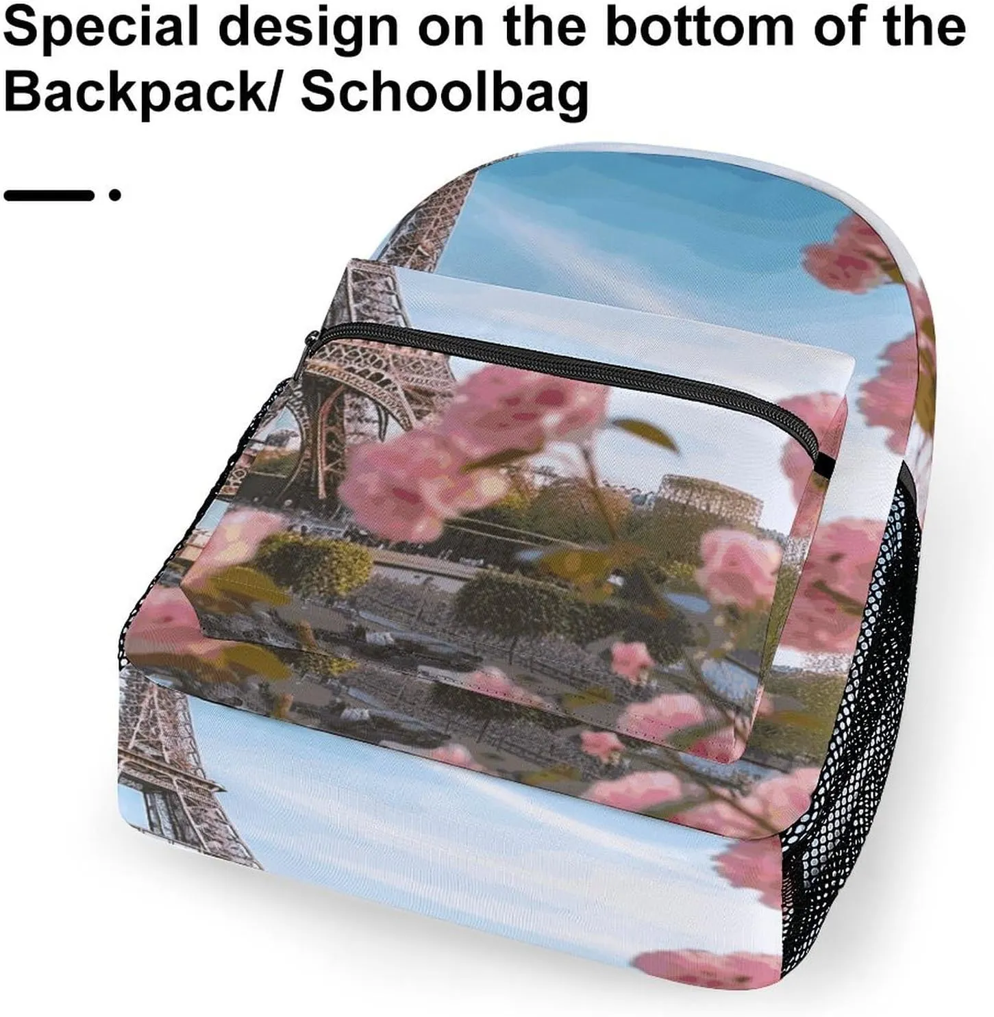 Small Backpacks Personalized Paris Eiffel Tower with Flowers Printing Travel Bag Lightweight Travel Backpack For Women Men