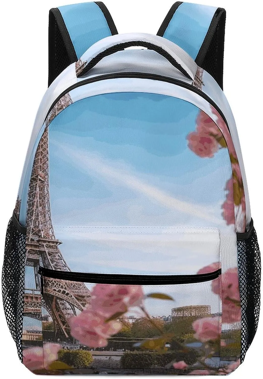 Small Backpacks Personalized Paris Eiffel Tower with Flowers Printing Travel Bag Lightweight Travel Backpack For Women Men