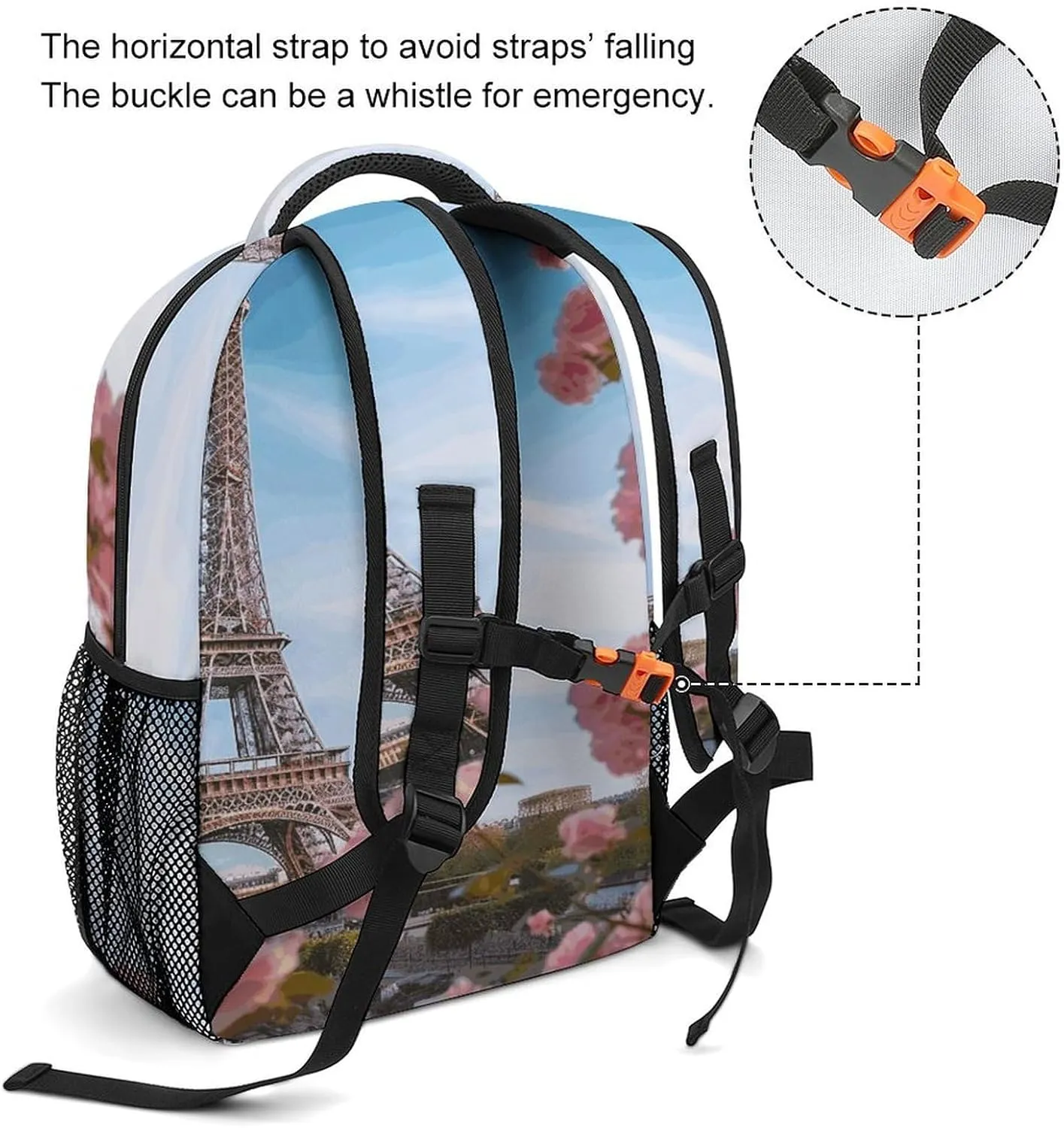 Small Backpacks Personalized Paris Eiffel Tower with Flowers Printing Travel Bag Lightweight Travel Backpack For Women Men