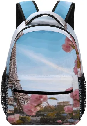 Small Backpacks Personalized Paris Eiffel Tower with Flowers Printing Travel Bag Lightweight Travel Backpack For Women Men