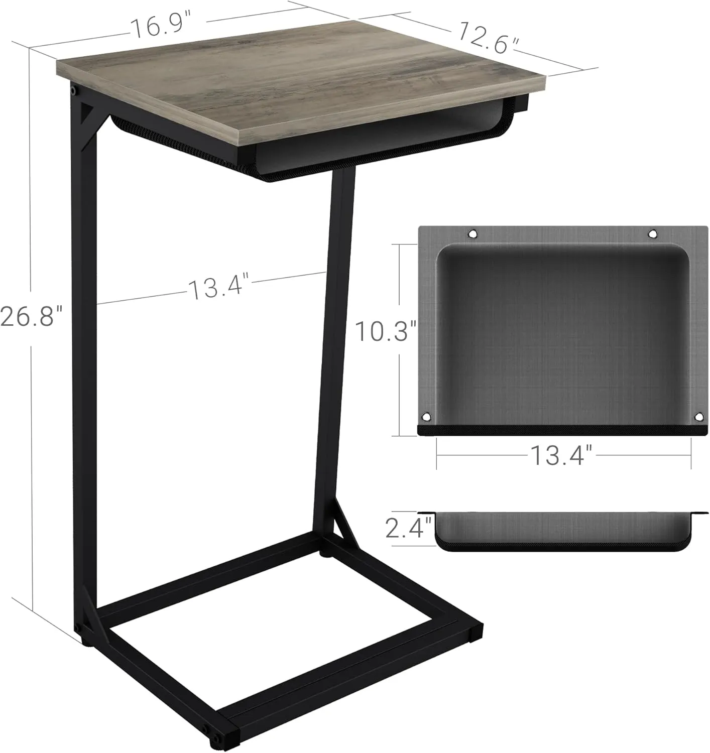 Small Side Table, C Shaped End Table for Couch, Sofa Couch Table Bedside Table for Living Room & Bedroom, Narrow Nightstand for Small Space