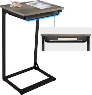 Small Side Table, C Shaped End Table for Couch, Sofa Couch Table Bedside Table for Living Room & Bedroom, Narrow Nightstand for Small Space