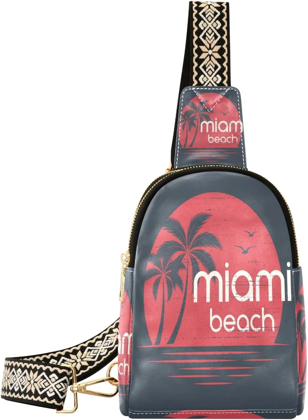Small Sling Bag Waist Packs Leather Crossbody Packs Chest Bag Miami Beach for Women Travel Belt Purse