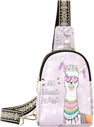Small Sling Bag Waist Packs Leather Crossbody Packs Chest Bag No Drama Llama Cute Animal for Women Travel Belt Purse