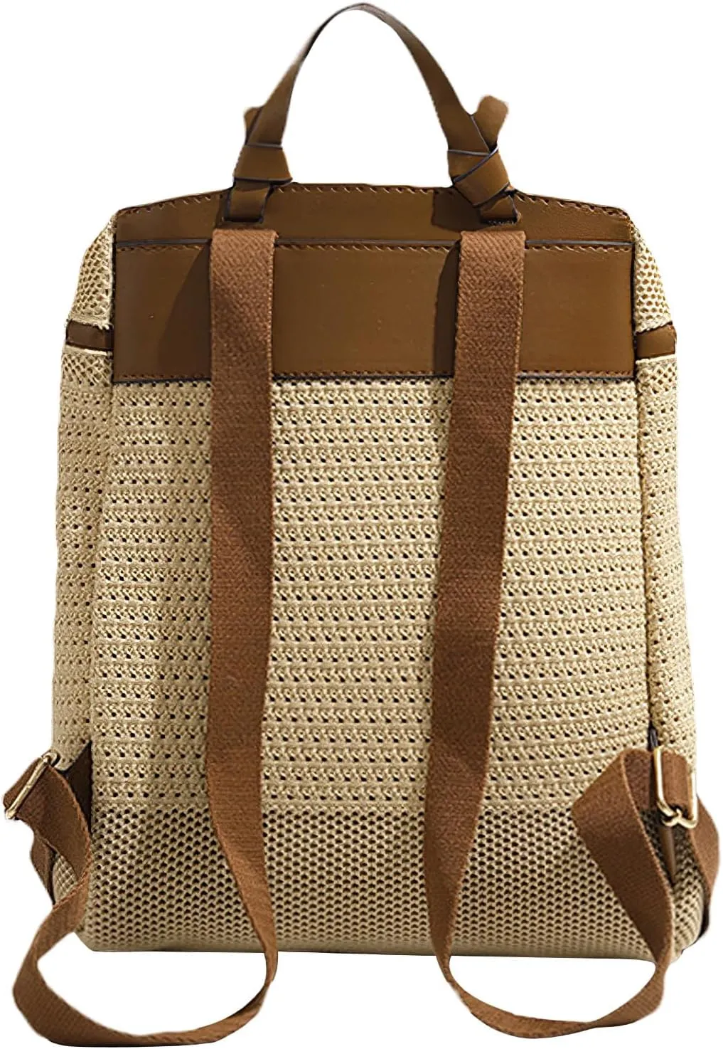 Small Straw Backpack for Women Boho Drawstring Backpack Purse Handmade Woven Beach Shoulder Handbag Daypack for Summer Casual Holiday Khaki