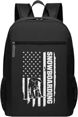 Snowboard American Flag Travel Laptop Backpack, Business Anti Theft Slim Sturdy Laptops Backpacks, College Computer Bag Gift for Men & Women Fits 17 Inch Notebook,Black