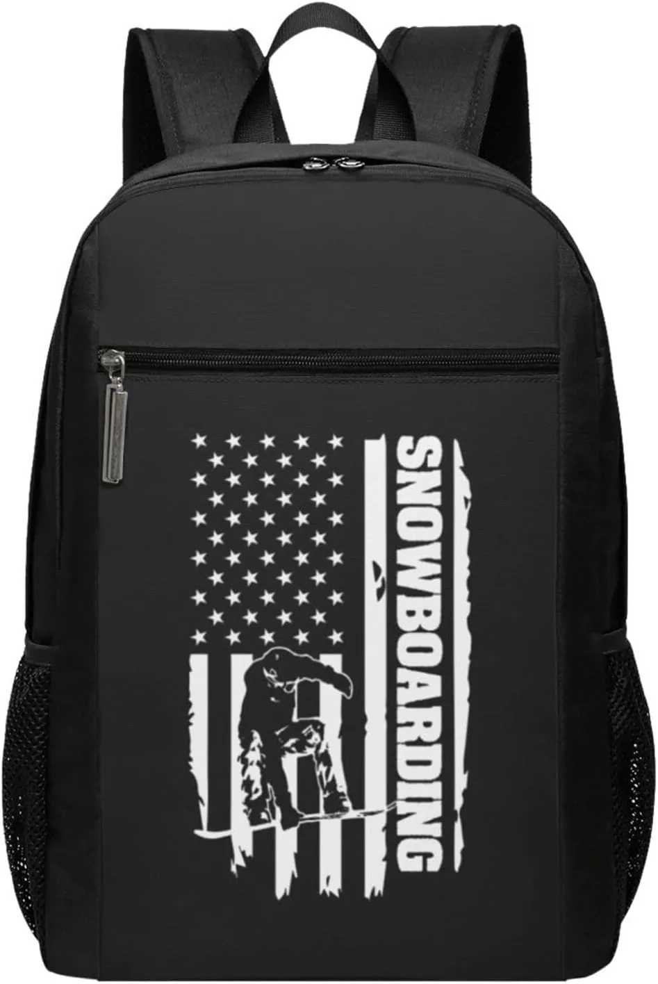 Snowboard American Flag Travel Laptop Backpack, Business Anti Theft Slim Sturdy Laptops Backpacks, College Computer Bag Gift for Men & Women Fits 17 Inch Notebook,Black