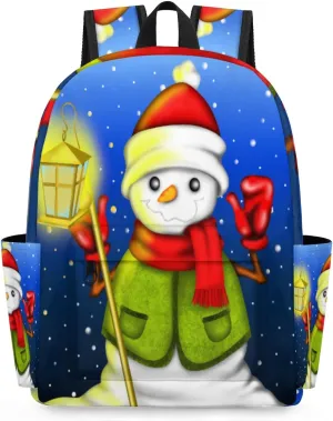 Snowman Lantern Travel Backpack Cartoon Pattern Waterproof Laptop Bag for Men Women with Adjustable Padded Shoulder Straps for Business Camping Outdoor Sport