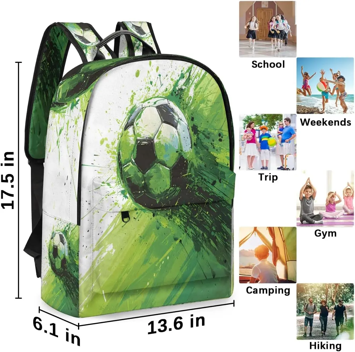 Soccer Football Pattern Backpack for Women Men Lightweight Laptop Backpack Carry on Backpacks Casual Shoulder Bag with Adjustable Shoulder Strap for Travel Gym Work