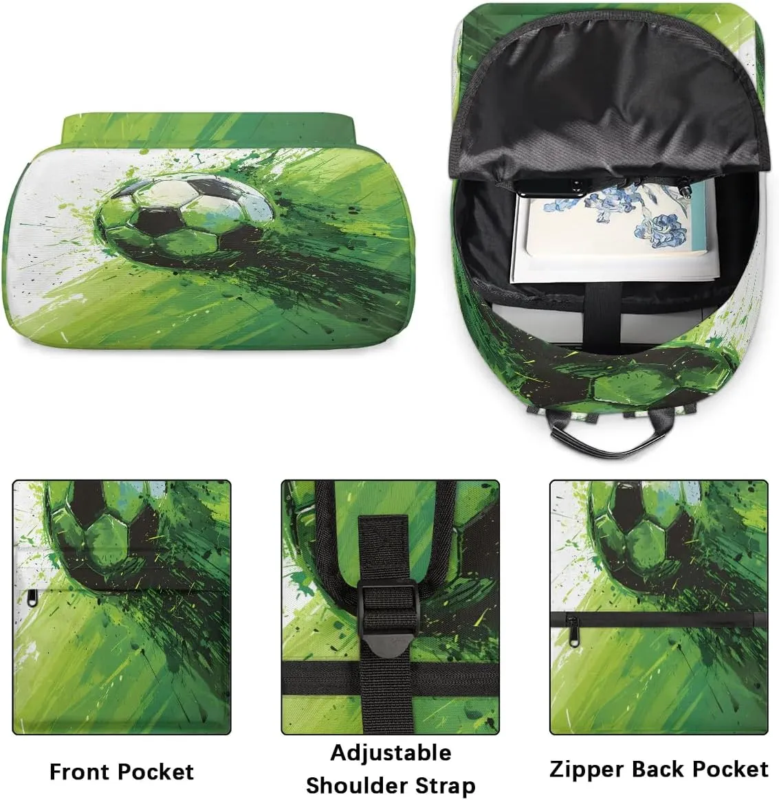 Soccer Football Pattern Backpack for Women Men Lightweight Laptop Backpack Carry on Backpacks Casual Shoulder Bag with Adjustable Shoulder Strap for Travel Gym Work