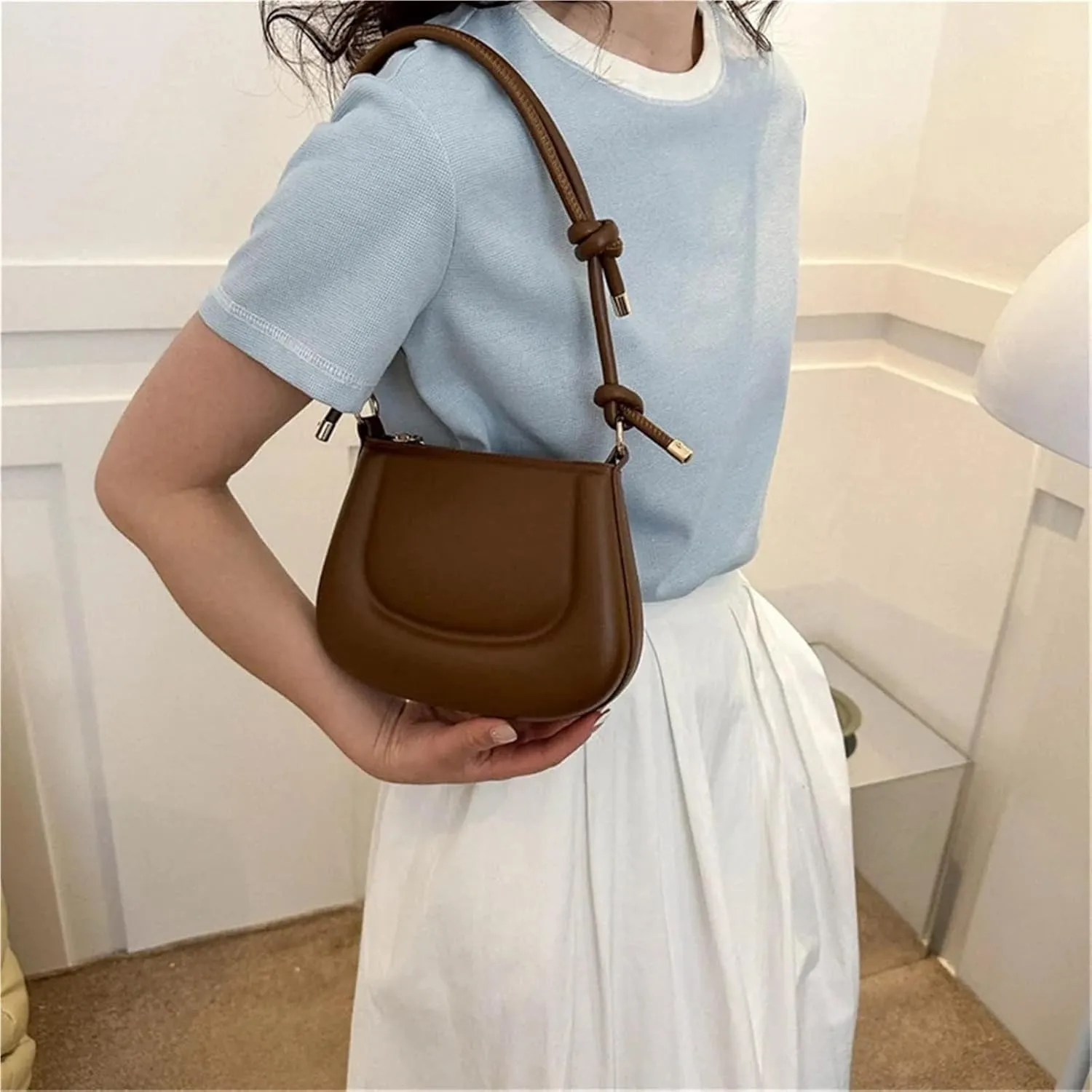 Soft Pu Ladies Leather Crossbody Bag Women Purple Underarm Bag Retro Solid Color Handbag Fashion