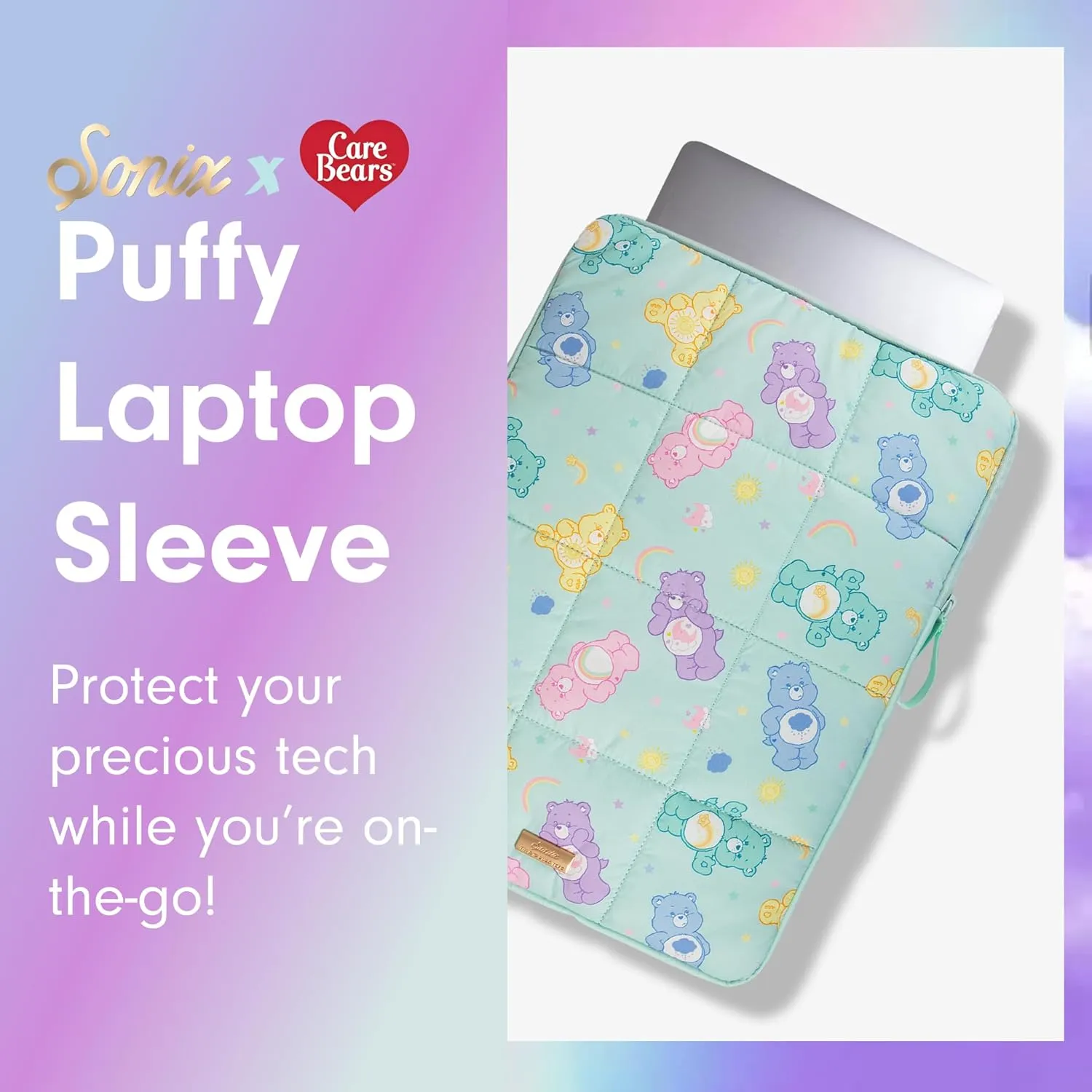 Sonix | Puffy Laptop Sleeve | 15-16 Inch, Quilted Pillow Puffer Laptop Carrying Case, Computer Sleeve | Care Bears Pastel