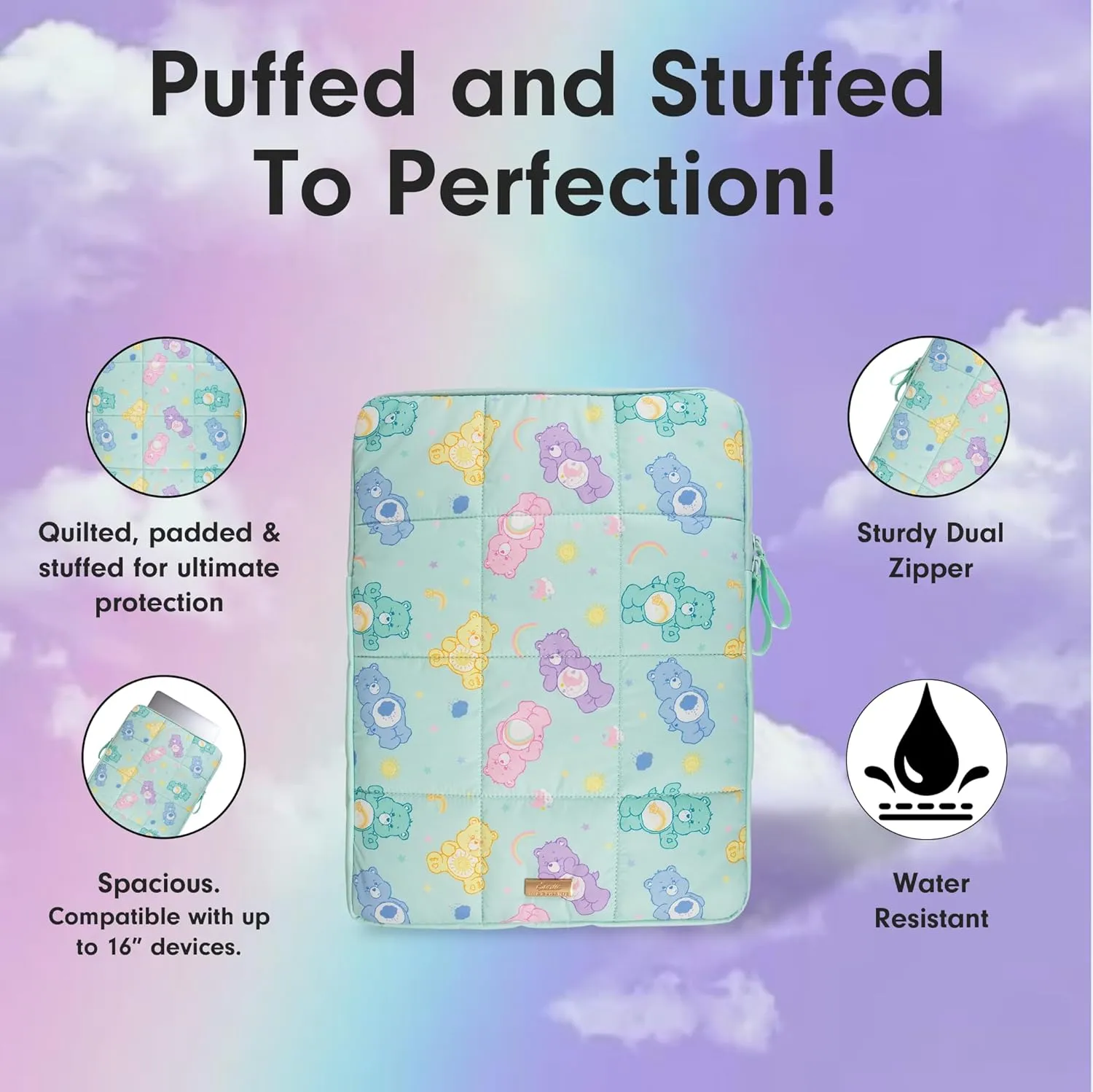 Sonix | Puffy Laptop Sleeve | 15-16 Inch, Quilted Pillow Puffer Laptop Carrying Case, Computer Sleeve | Care Bears Pastel