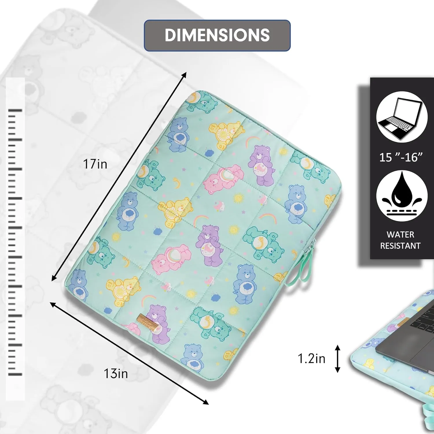 Sonix | Puffy Laptop Sleeve | 15-16 Inch, Quilted Pillow Puffer Laptop Carrying Case, Computer Sleeve | Care Bears Pastel