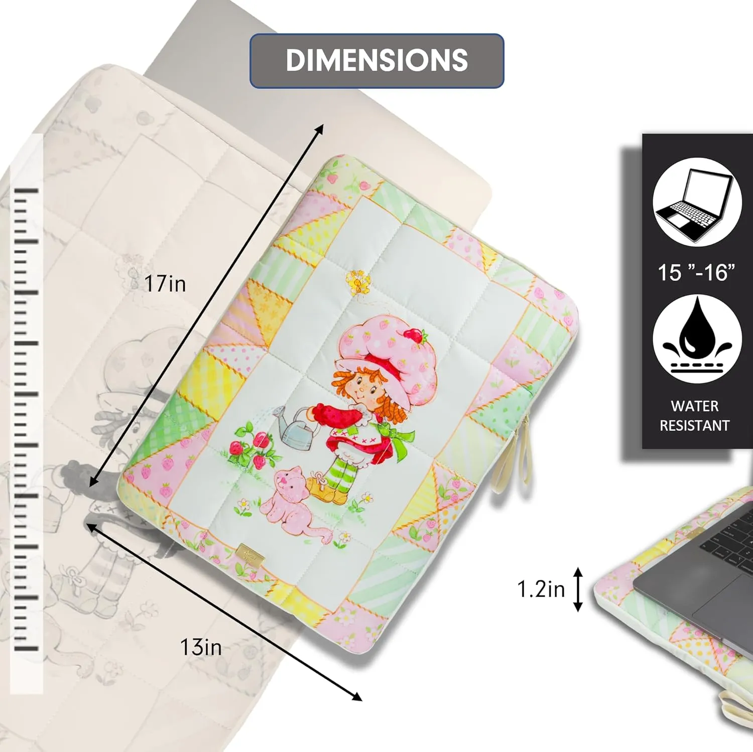 Sonix | Puffy Laptop Sleeve | 15-16 Inch, Quilted Pillow Puffer Laptop Carrying Case, Computer Sleeve | Strawberry Shortcake Patchwork Floral