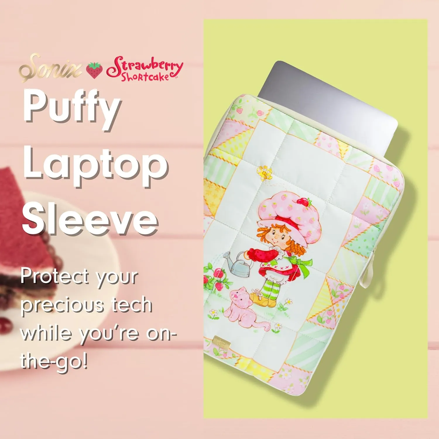 Sonix | Puffy Laptop Sleeve | 15-16 Inch, Quilted Pillow Puffer Laptop Carrying Case, Computer Sleeve | Strawberry Shortcake Patchwork Floral