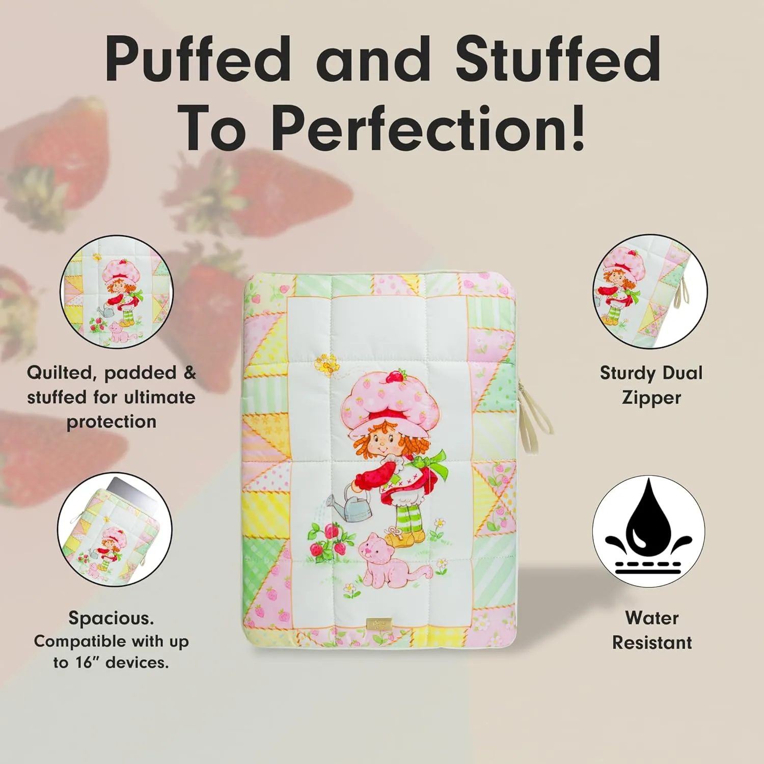 Sonix | Puffy Laptop Sleeve | 15-16 Inch, Quilted Pillow Puffer Laptop Carrying Case, Computer Sleeve | Strawberry Shortcake Patchwork Floral
