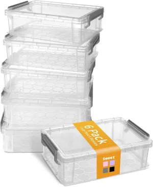 Sooez 6 Pack Extra Large Pencil Box, Plastic Pencil Case Crayon Box Bulk, Clear Marker Organizer Plastic Containers with Lid, Stackable Storage Boxes for Craft, Pen, Art, School Supplies, Grey