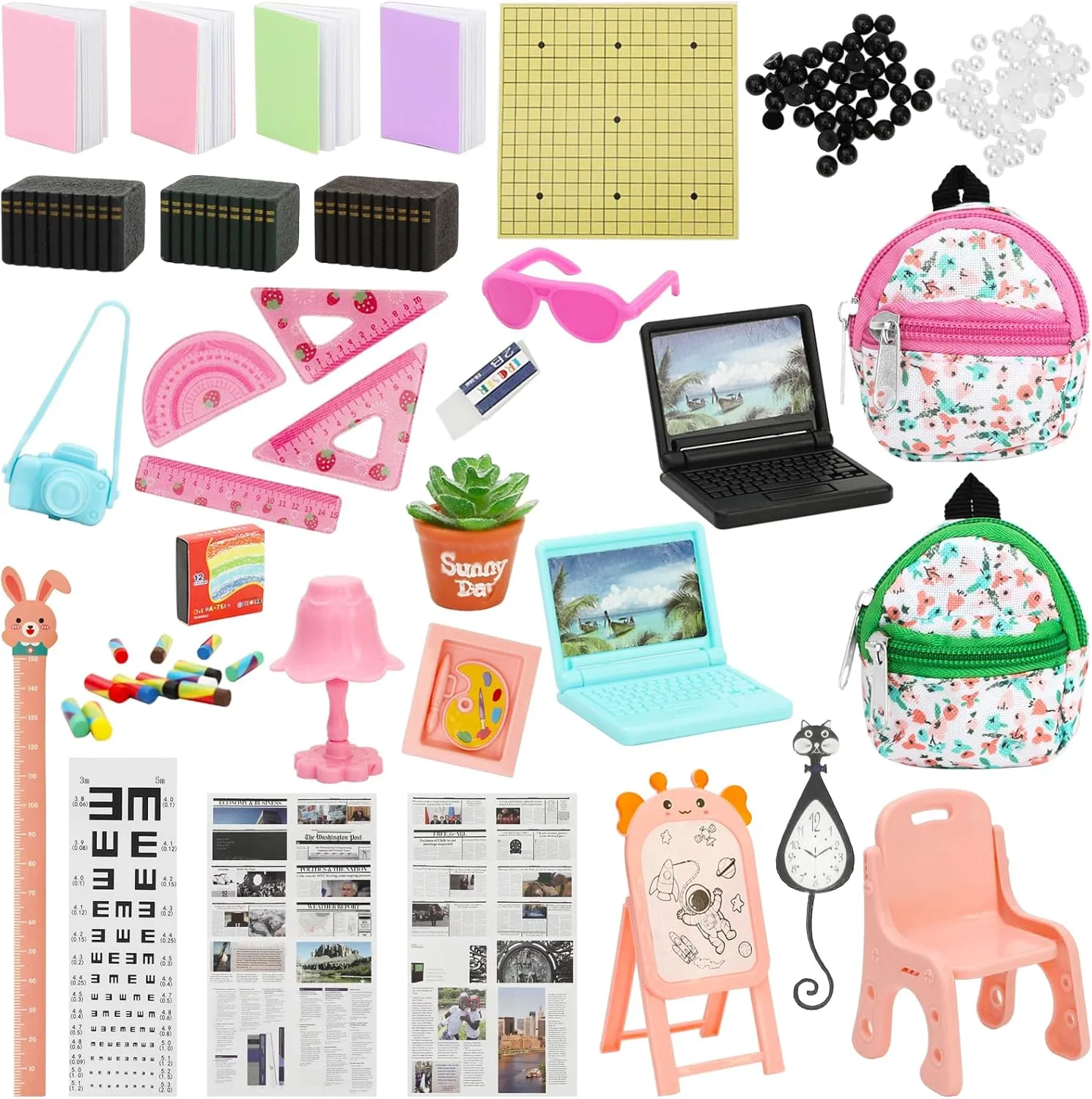 SOTOGO 49 Pieces Doll House School Supplies Mini School Accessories Dollhouse Toy Home Miniature Model DIY Doll Accessories