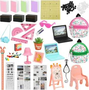 SOTOGO 49 Pieces Doll House School Supplies Mini School Accessories Dollhouse Toy Home Miniature Model DIY Doll Accessories