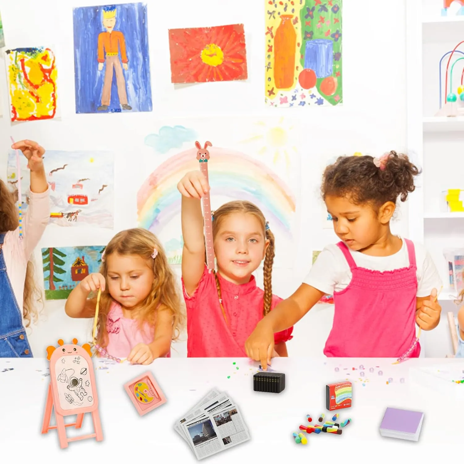 SOTOGO 49 Pieces Doll House School Supplies Mini School Accessories Dollhouse Toy Home Miniature Model DIY Doll Accessories