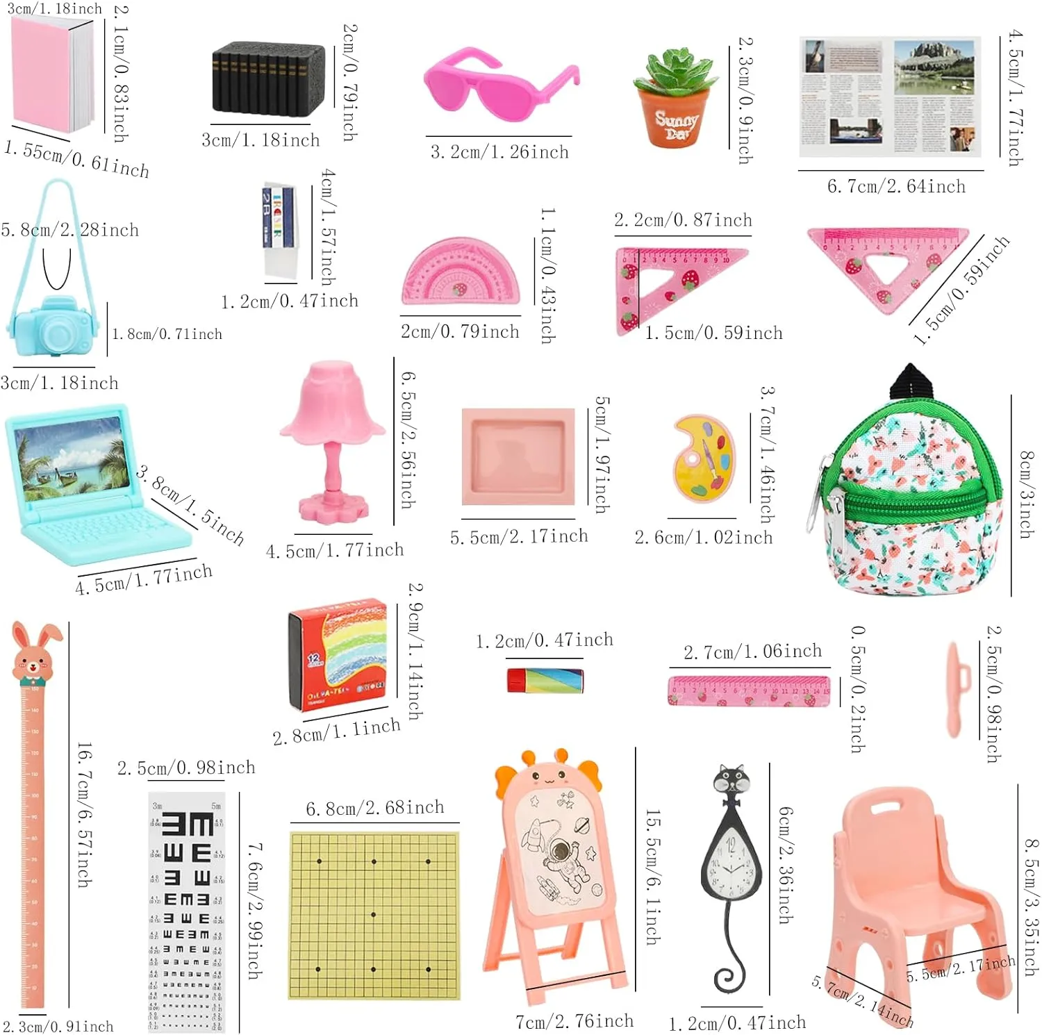 SOTOGO 49 Pieces Doll House School Supplies Mini School Accessories Dollhouse Toy Home Miniature Model DIY Doll Accessories