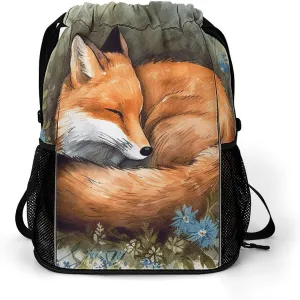 Sports Drawstring Backpack Lightweight Small Gym Bag A Sleeping Fox Gym Sackpack for Women Men