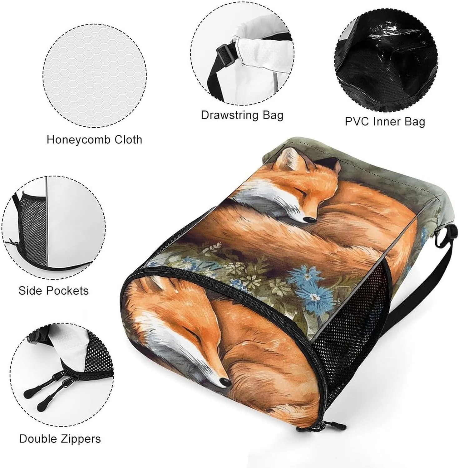 Sports Drawstring Backpack Lightweight Small Gym Bag A Sleeping Fox Gym Sackpack for Women Men