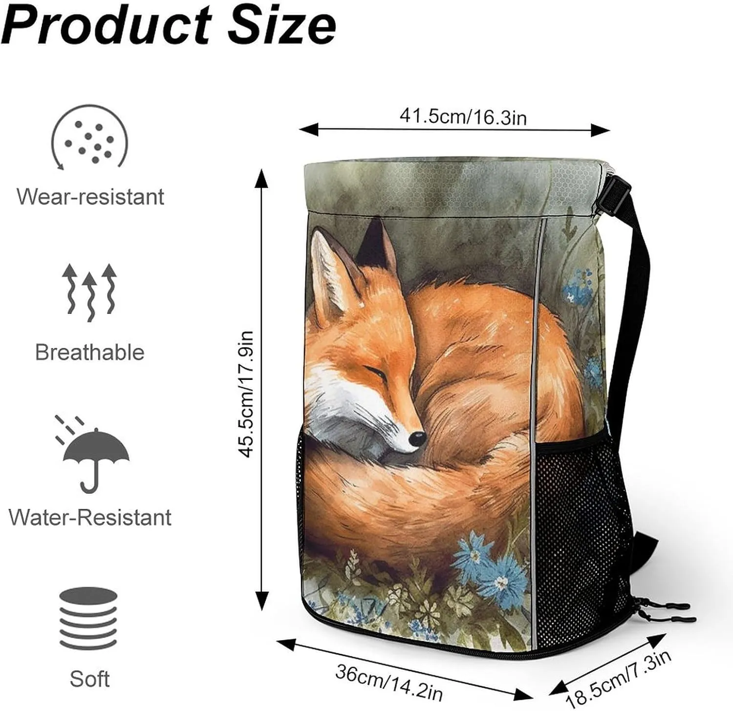 Sports Drawstring Backpack Lightweight Small Gym Bag A Sleeping Fox Gym Sackpack for Women Men