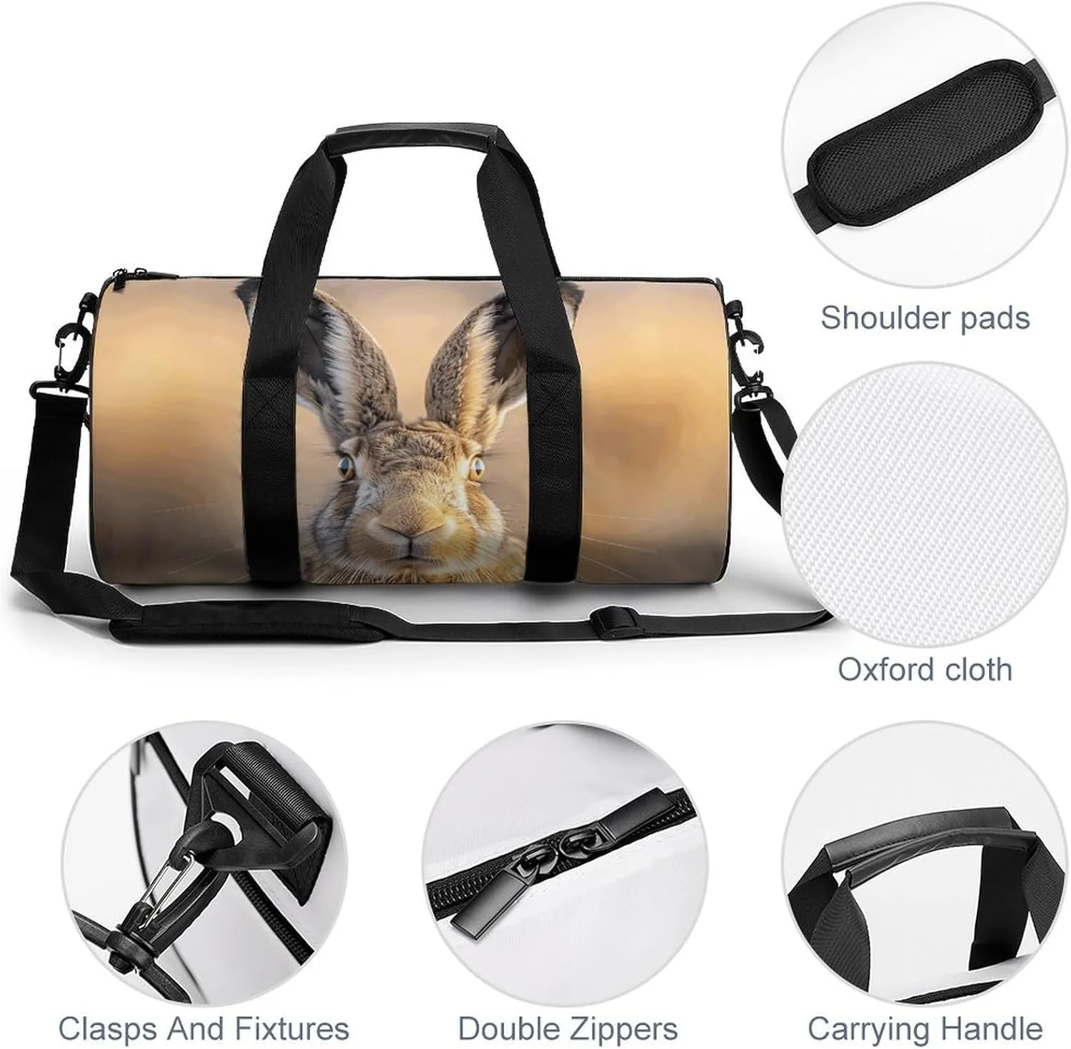 Sports Gym Bag for Women Men Travel Duffel Bag A Brown Hare Weekender Bag Canvas Carry on Overnight Bag for Travel Swimming Fitness Workout Sports Duffle Bag