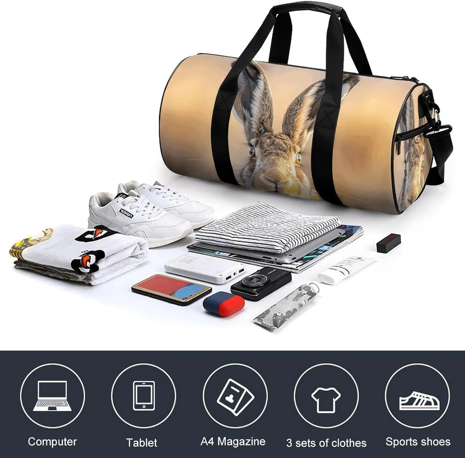 Sports Gym Bag for Women Men Travel Duffel Bag A Brown Hare Weekender Bag Canvas Carry on Overnight Bag for Travel Swimming Fitness Workout Sports Duffle Bag