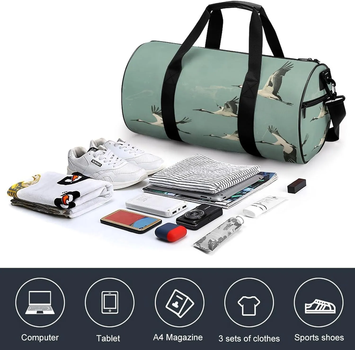 Sports Gym Bag for Women Men Travel Duffel Bag A Flock of Birds Weekender Bag Canvas Carry on Overnight Bag for Travel Swimming Fitness Workout Sports Duffle Bag, 17.7in/9in/9in, style-3