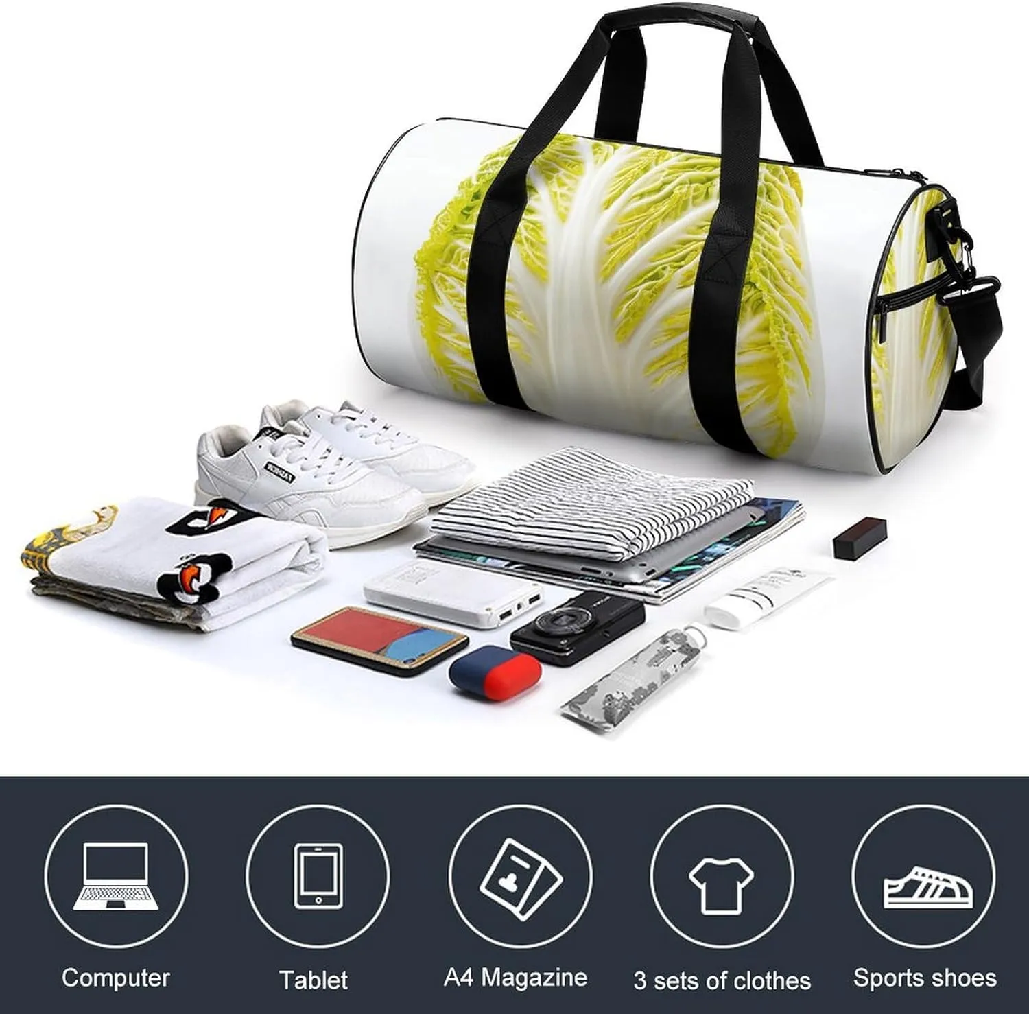 Sports Gym Bag for Women Men Travel Duffel Bag A Whole Cabbage Weekender Bag Canvas Carry on Overnight Bag for Travel Swimming Fitness Workout Sports Duffle Bag, 17.7in/9in/9in, style