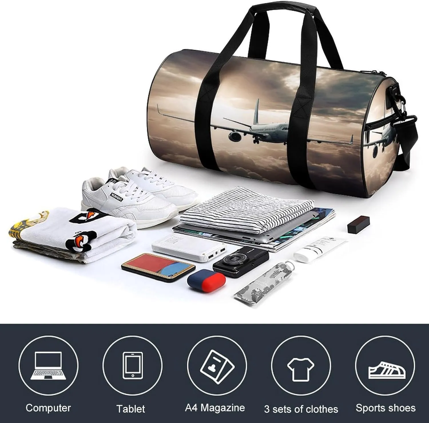 Sports Gym Bag for Women Men Travel Duffel Bag Airplane Flying in The Air Weekender Bag Canvas Carry on Overnight Bag for Travel Swimming Fitness Workout Sports Duffle Bag