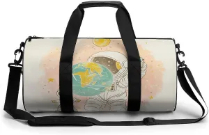 Sports Gym Bag for Women Men Travel Duffel Bag Astronaut Holding Earth Weekender Bag Canvas Carry on Overnight Bag for Travel Swimming Fitness Workout Sports Duffle Bag