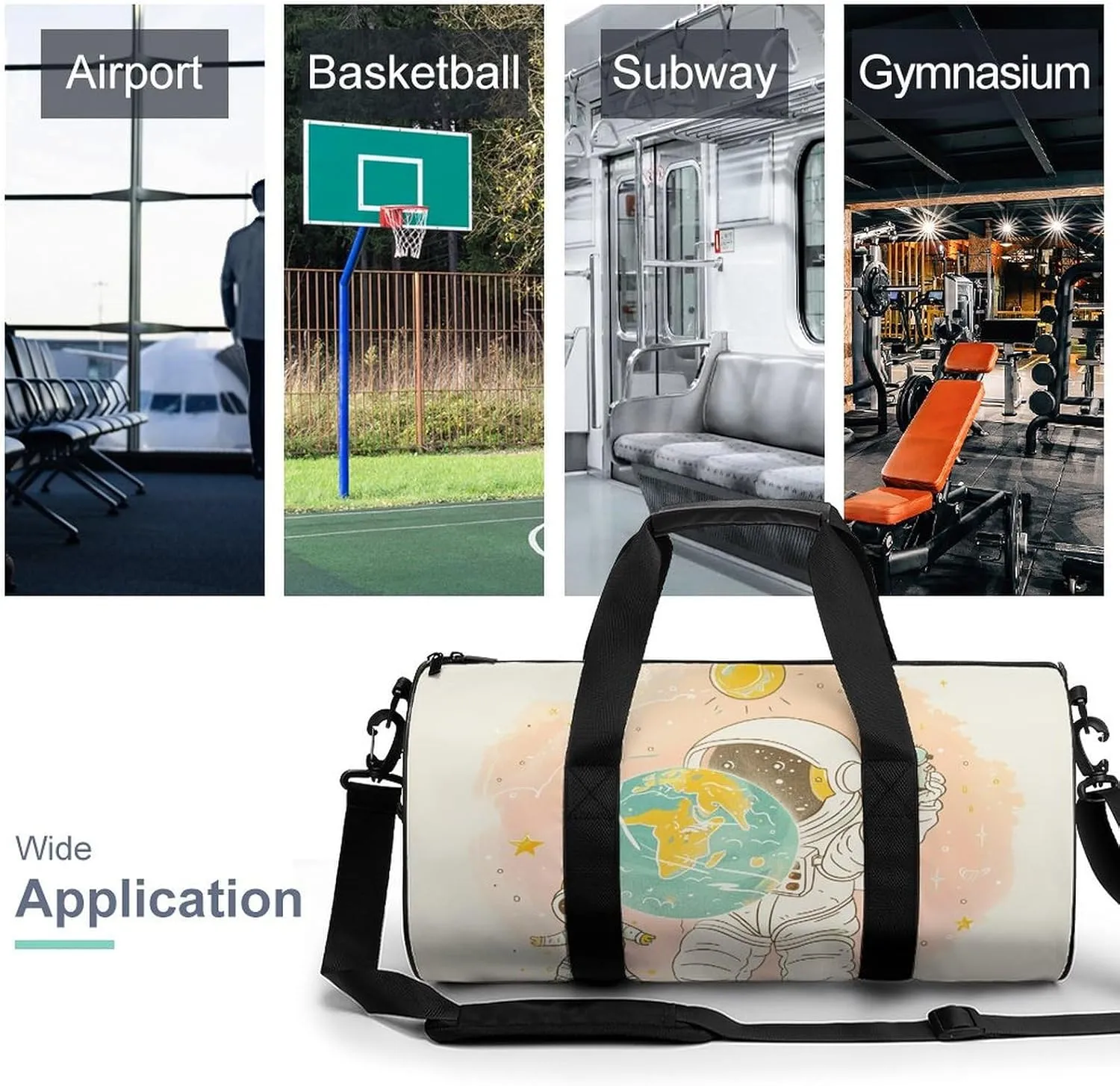 Sports Gym Bag for Women Men Travel Duffel Bag Astronaut Holding Earth Weekender Bag Canvas Carry on Overnight Bag for Travel Swimming Fitness Workout Sports Duffle Bag