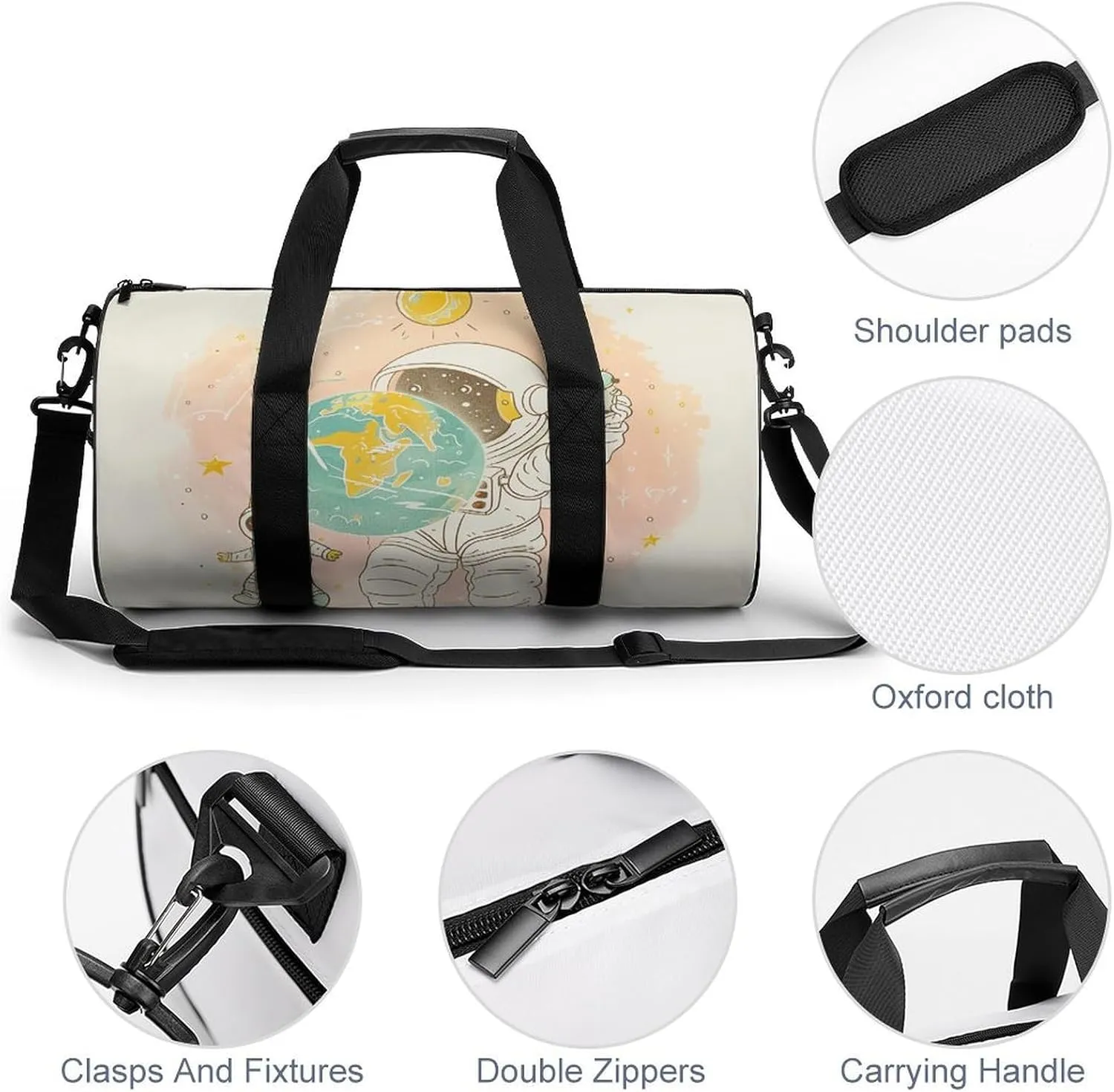 Sports Gym Bag for Women Men Travel Duffel Bag Astronaut Holding Earth Weekender Bag Canvas Carry on Overnight Bag for Travel Swimming Fitness Workout Sports Duffle Bag