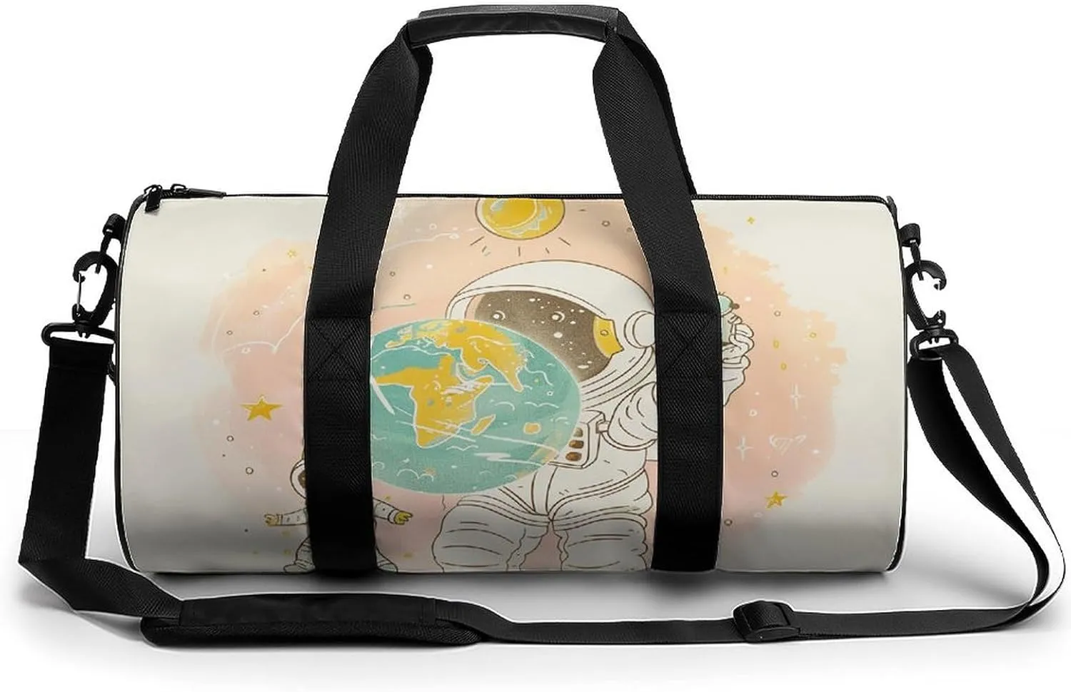 Sports Gym Bag for Women Men Travel Duffel Bag Astronaut Holding Earth Weekender Bag Canvas Carry on Overnight Bag for Travel Swimming Fitness Workout Sports Duffle Bag