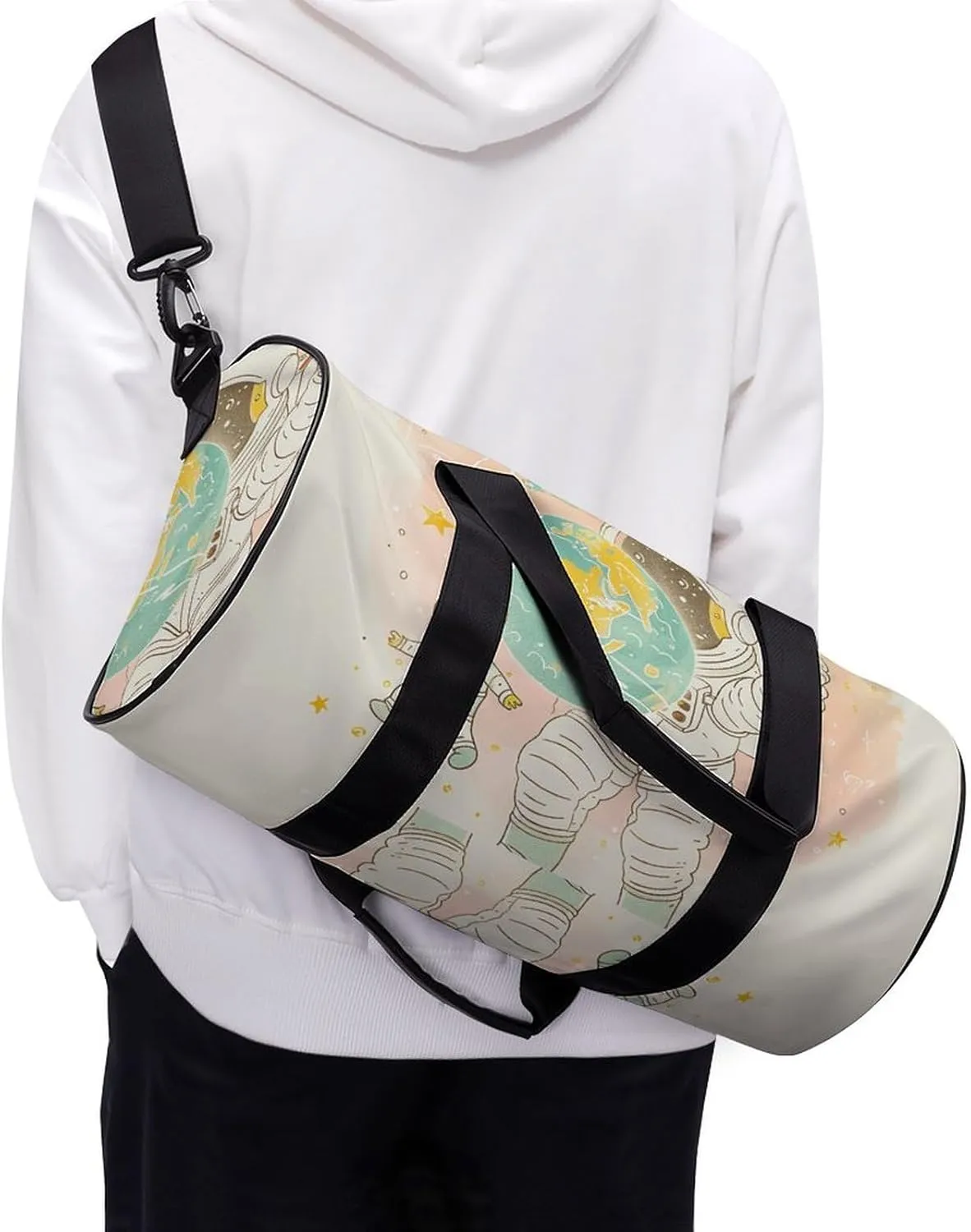Sports Gym Bag for Women Men Travel Duffel Bag Astronaut Holding Earth Weekender Bag Canvas Carry on Overnight Bag for Travel Swimming Fitness Workout Sports Duffle Bag