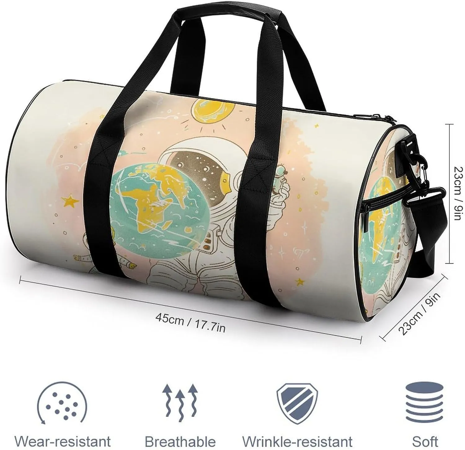 Sports Gym Bag for Women Men Travel Duffel Bag Astronaut Holding Earth Weekender Bag Canvas Carry on Overnight Bag for Travel Swimming Fitness Workout Sports Duffle Bag
