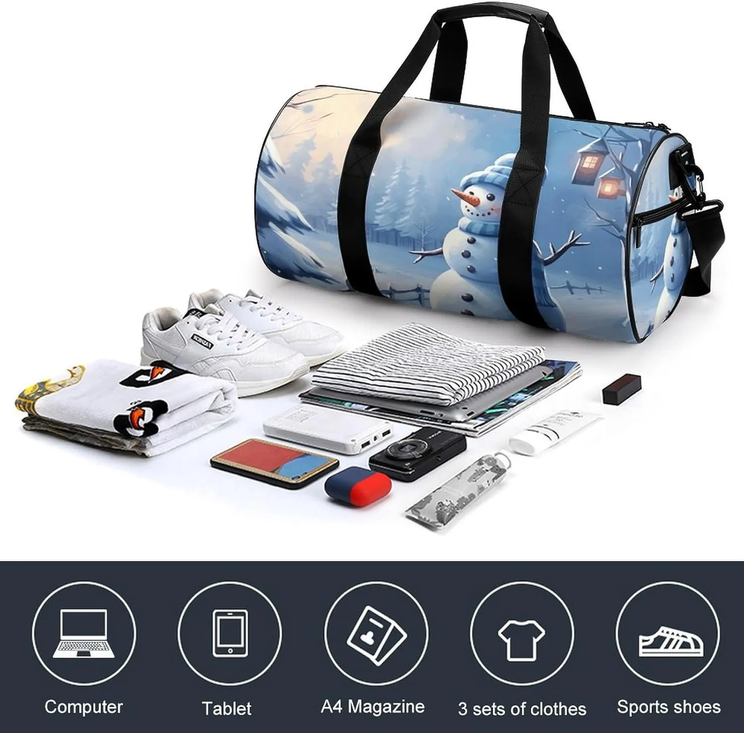 Sports Gym Bag for Women Men Travel Duffel Bag Blue And Blue Style Weekender Bag Canvas Carry on Overnight Bag for Travel Swimming Fitness Workout Sports Duffle Bag, 17.7in/9in/9in
